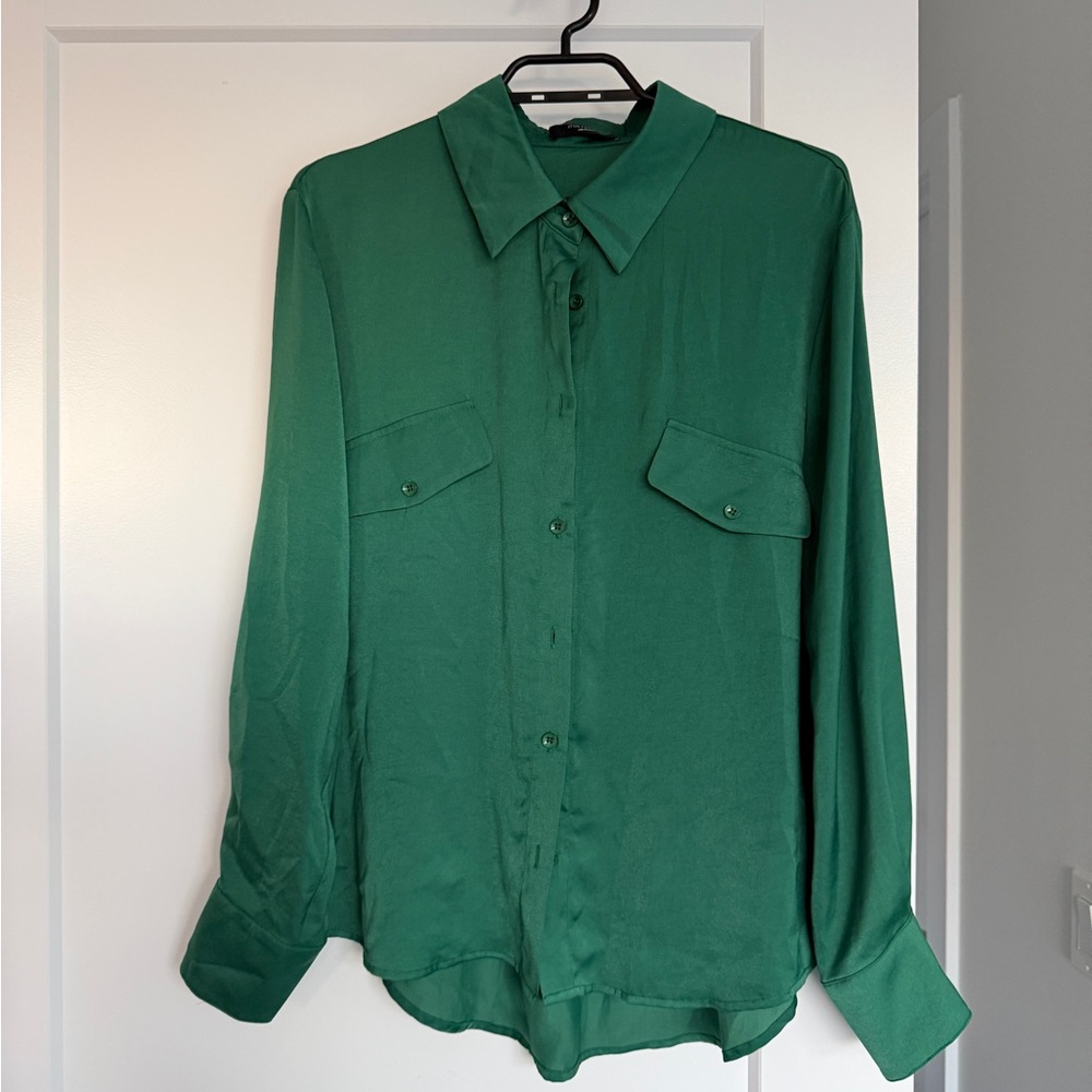 Emerald Green High Neck Blouse (Flowy, Relaxed Fit)